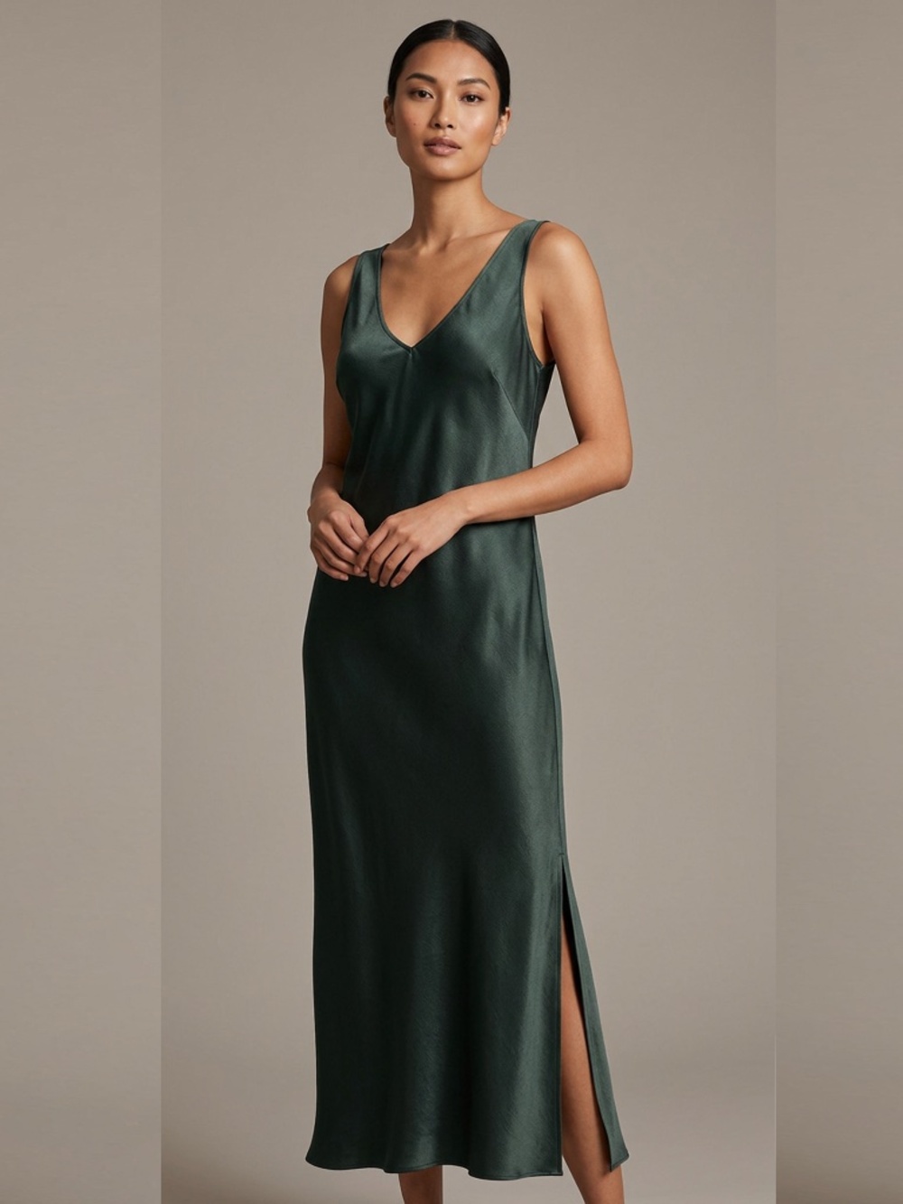Soma WKND Satin Bias Cut Maxi Chemise Nightgown Lounge in Green L